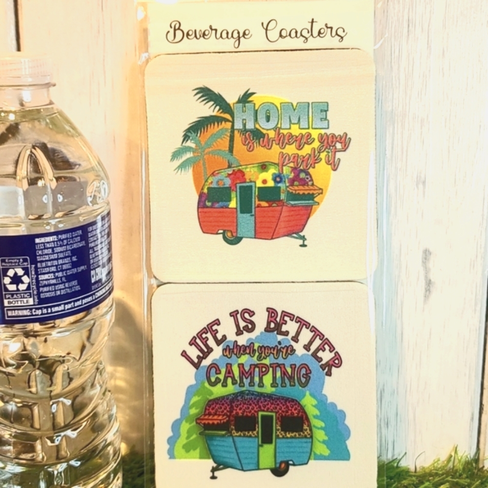 Camping NWT Beverage Coaster set of 2 for can glass bottle wine beer